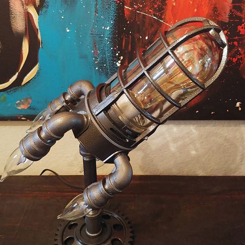 kaufsy | Steampunk-Rakete Tischlampe mit Flammenlicht