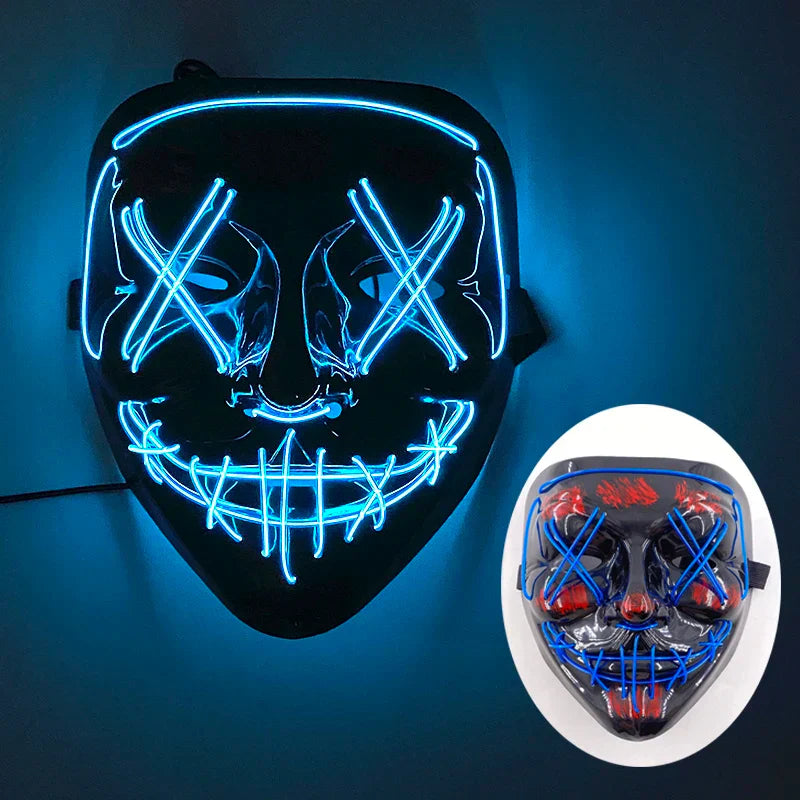 LED Purge Maske, handbemalt, Neon Full Face mit blinkenden Modi, PVC + EL