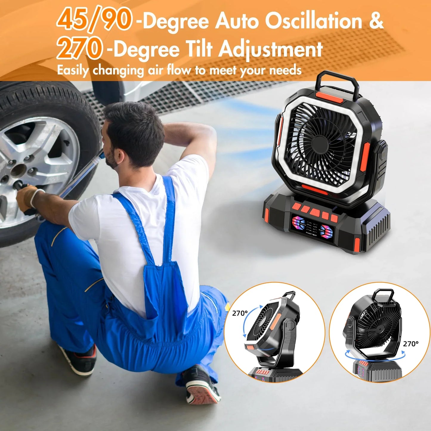 kaufsy | Wiederaufladbarer Campingventilator mit 40000mAh Akku & LED Laterne – F22