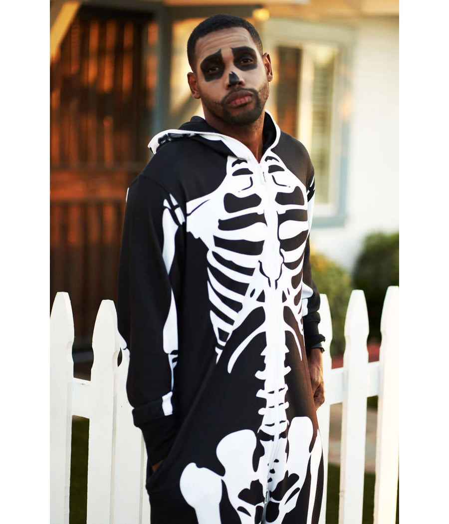 Herren Skelett Jumpsuit Kostüm, Ganzkörper Schädel & Knochen für Halloween