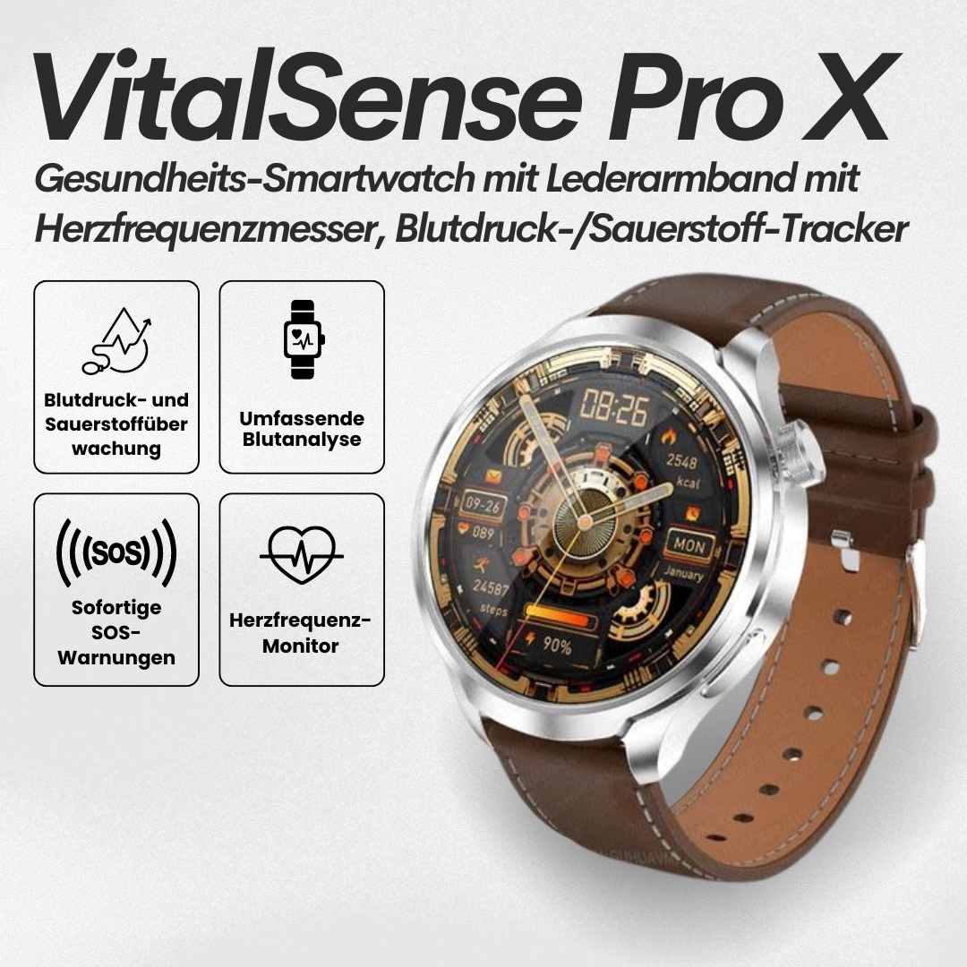VitalSense Pro X - Gesundheits-Smartwatch mit Lederarmband (2025)