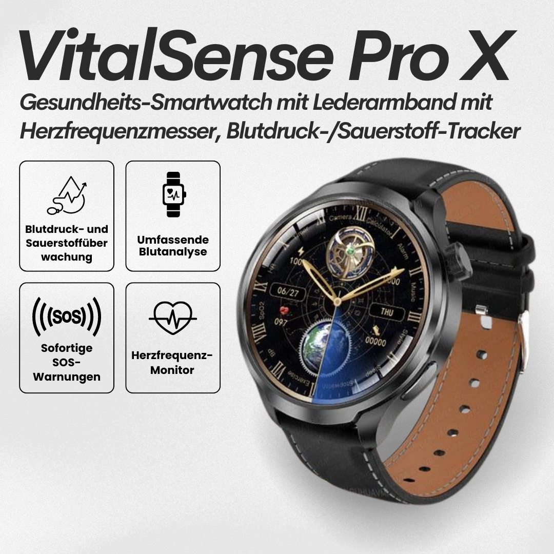 VitalSense Pro X - Gesundheits-Smartwatch mit Lederarmband (2025)