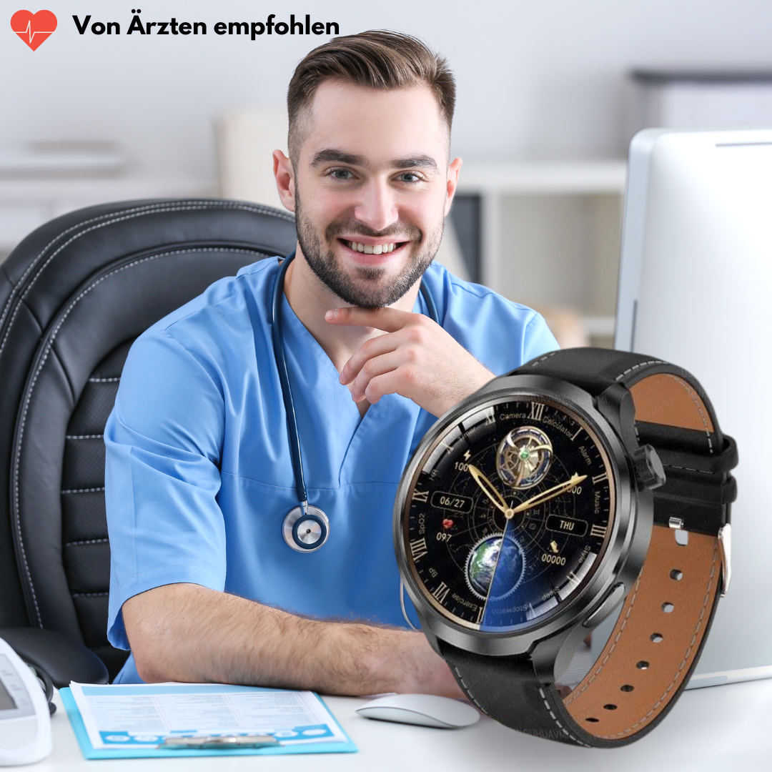 VitalSense Pro X - Gesundheits-Smartwatch mit Lederarmband (2025)