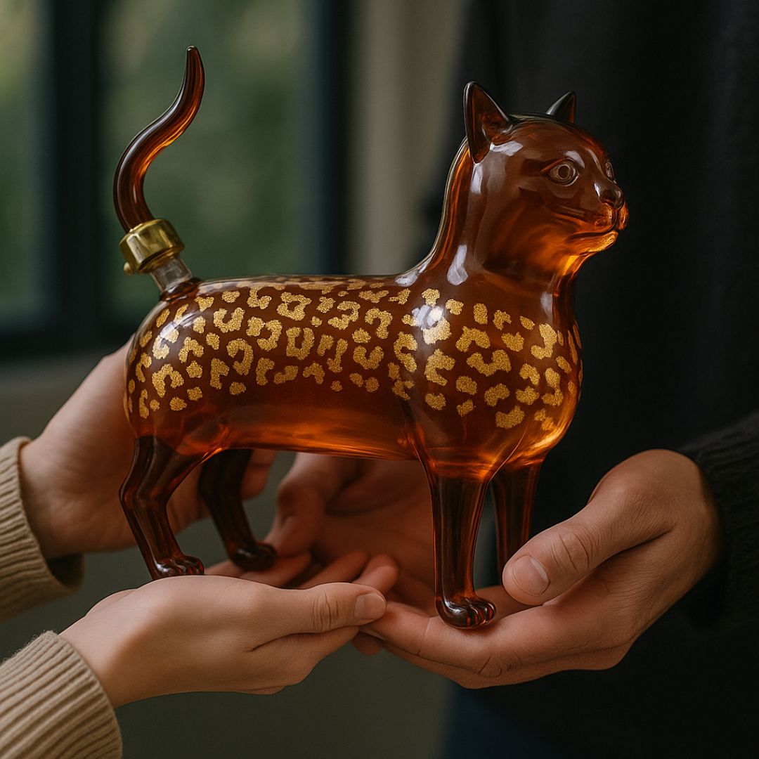 Handgefertigte Flasche aus Glas in Katzenform - Katzenliebhaber lieben sie