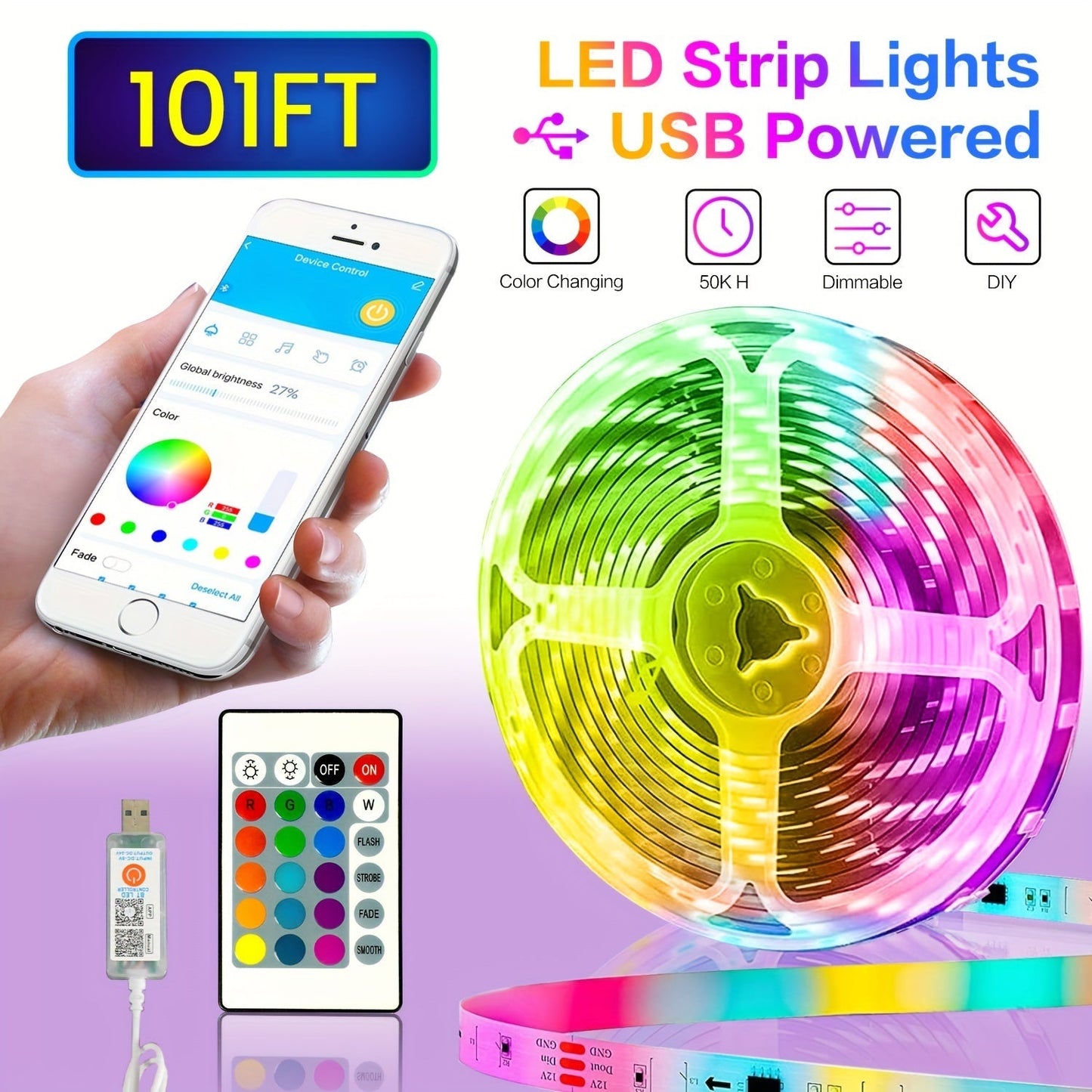 LED Strip Lights, Farbwechsel, App-Steuerung