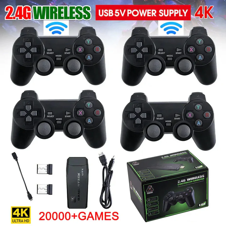 kaufsy | HDMI 4K TV Spielstick Konsole | 64GB mit über 20.000 Retro-Spielen & 2 kabellosen Gamepads
