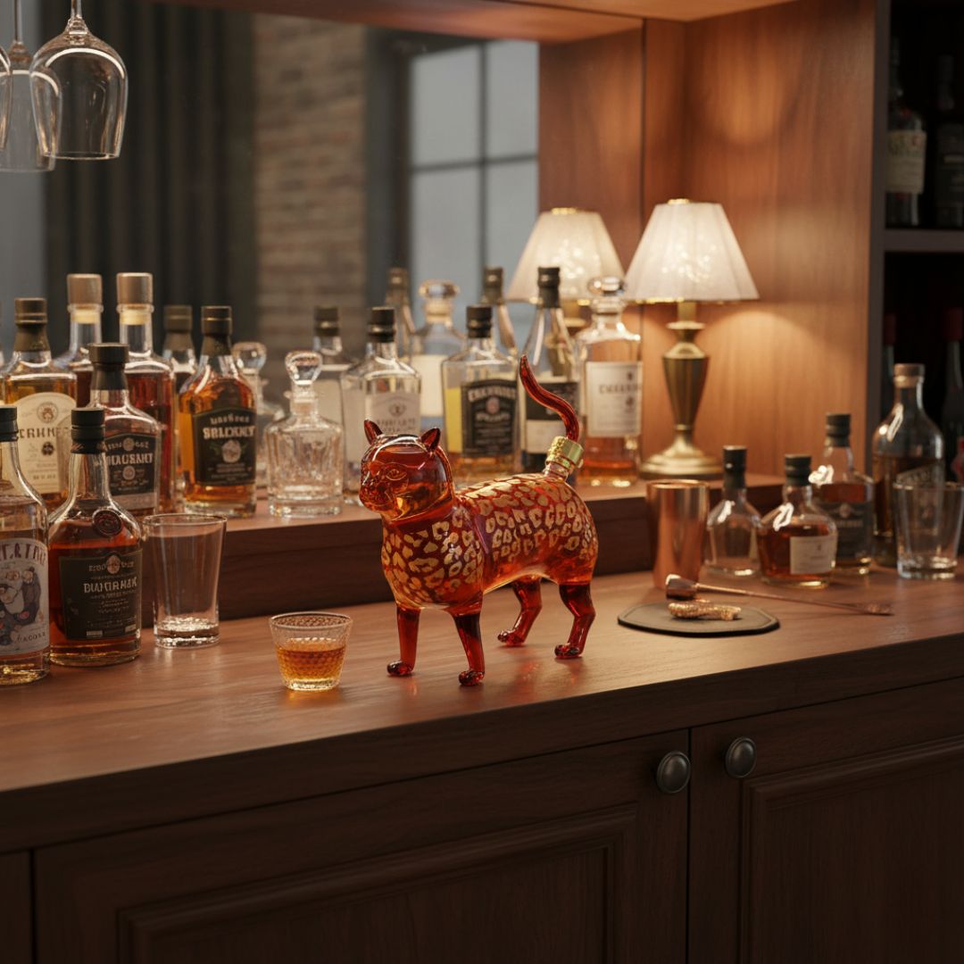 Handgefertigte Flasche aus Glas in Katzenform - Katzenliebhaber lieben sie