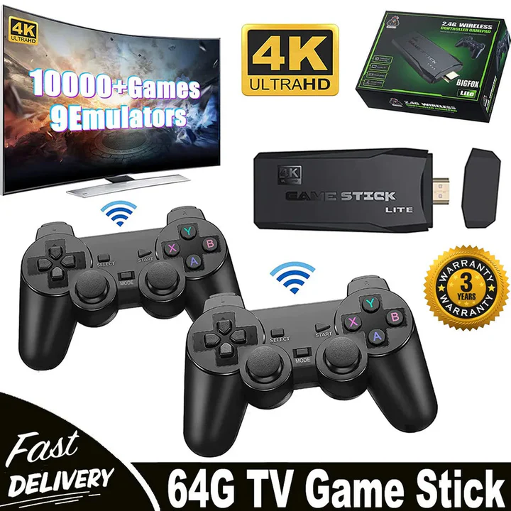 kaufsy | HDMI 4K TV Spielstick Konsole | 64GB mit über 20.000 Retro-Spielen & 2 kabellosen Gamepads