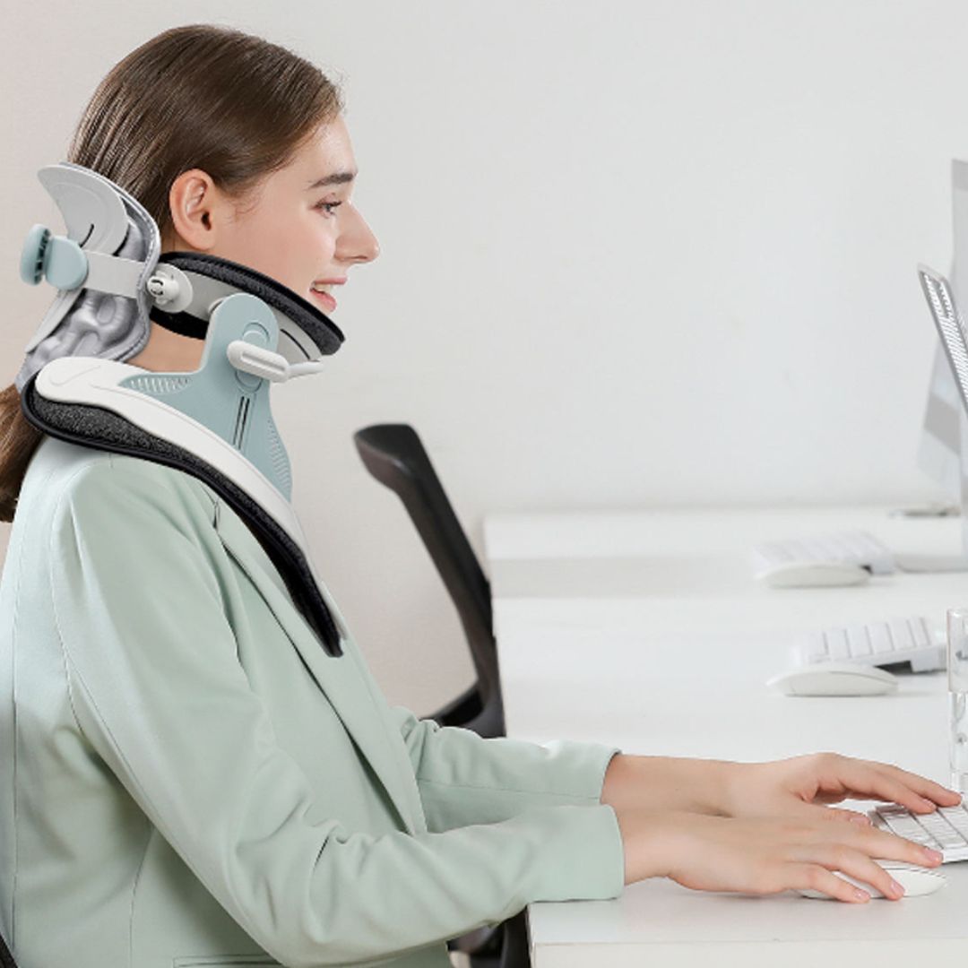 kaufsy | Nackenstrecker zur Schmerzlinderung - Verstellbares zervikales Traktionsgerät Ideal bei Nackenspannung und Unbehagen