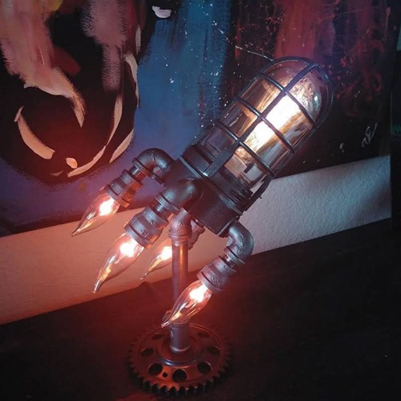 kaufsy | Steampunk-Rakete Tischlampe mit Flammenlicht