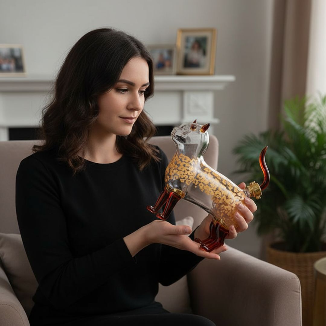 Handgefertigte Flasche aus Glas in Katzenform - Katzenliebhaber lieben sie
