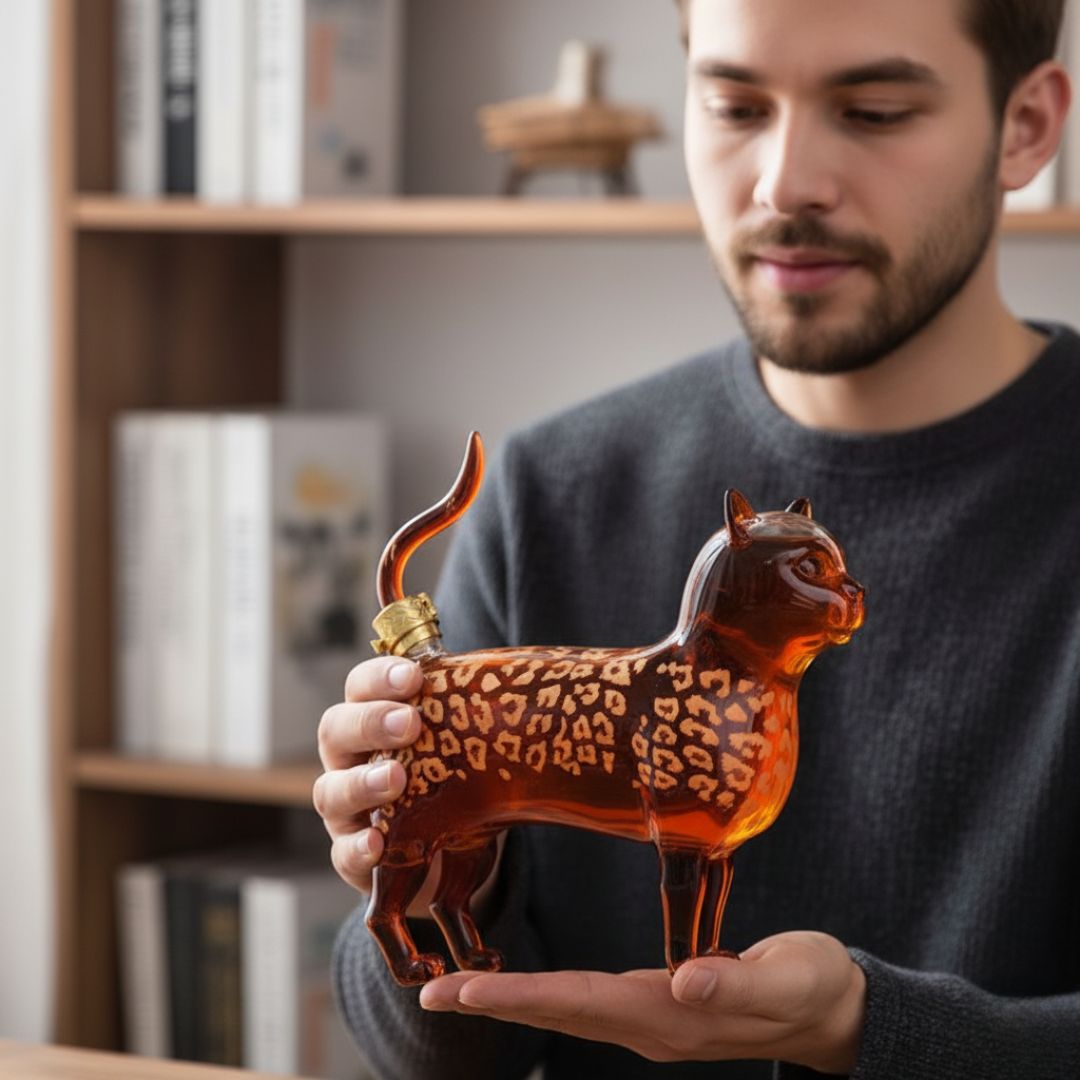 Handgefertigte Flasche aus Glas in Katzenform - Katzenliebhaber lieben sie