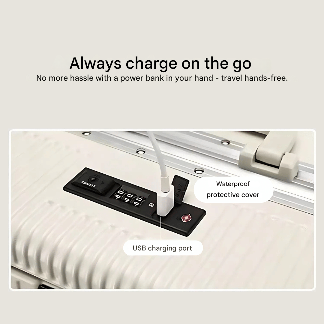 kaufsy | Manhattan Pro – Hartschalen-Handgepäckkoffer mit Aluminiumrahmen, Laptopfach und USB-Anschlüssen