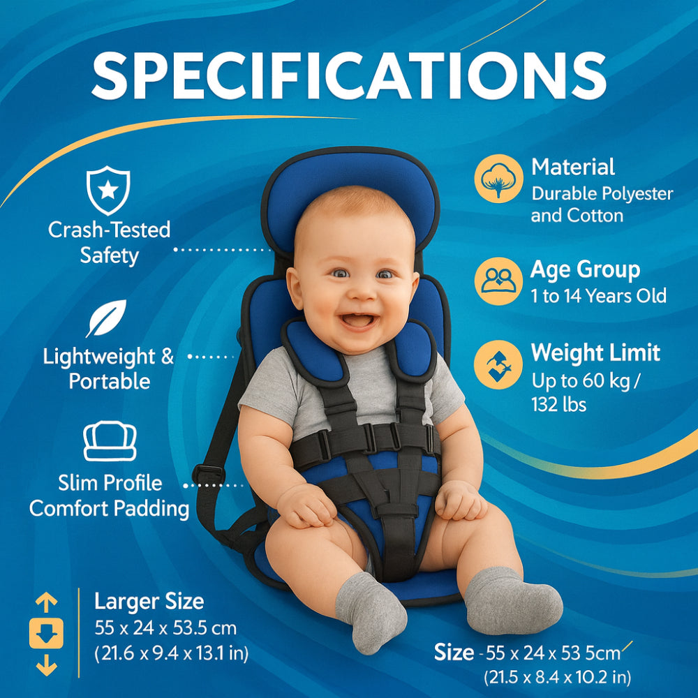 Booster Sitz mit Sicherheitsgurt, gepolstert, tragbar, kompakt für Auto