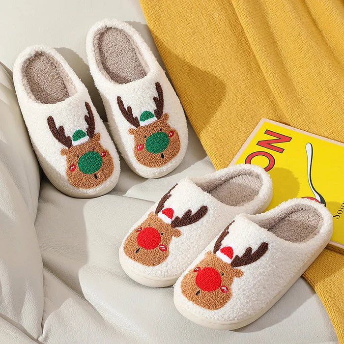 Weihnachten Rentier Hausschuhe - Soft Slip-On Hausschuhe für drinnen