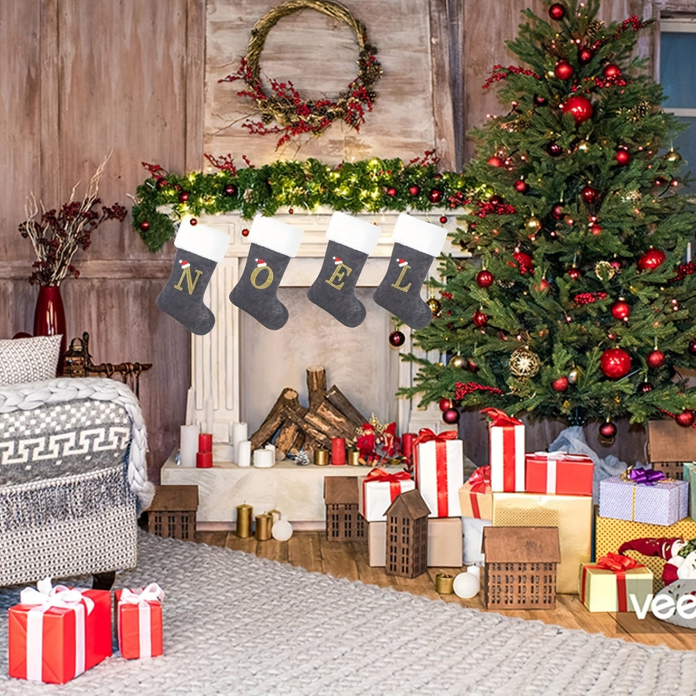 Weihnachtsstrümpfe, Samt, Monogramm Buchstabe Grau, Deko