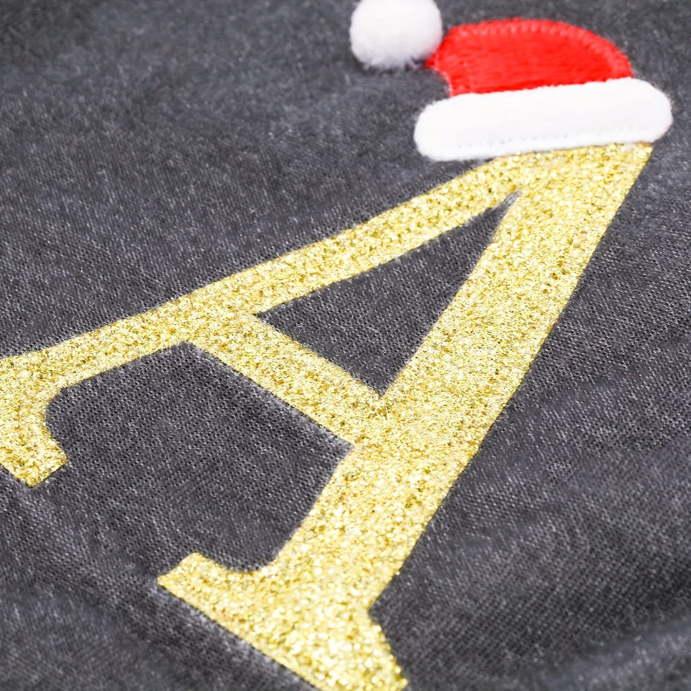 Weihnachtsstrümpfe, Samt, Monogramm Buchstabe Grau, Deko