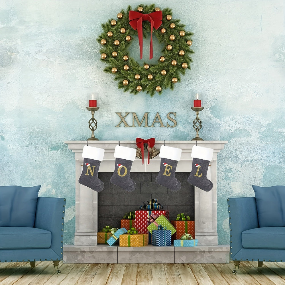 Weihnachtsstrümpfe, Samt, Monogramm Buchstabe Grau, Deko