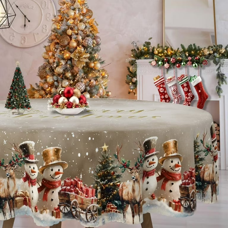 Weihnachtliche Tischdekoration, Tischdecke Schneemann & Rentier