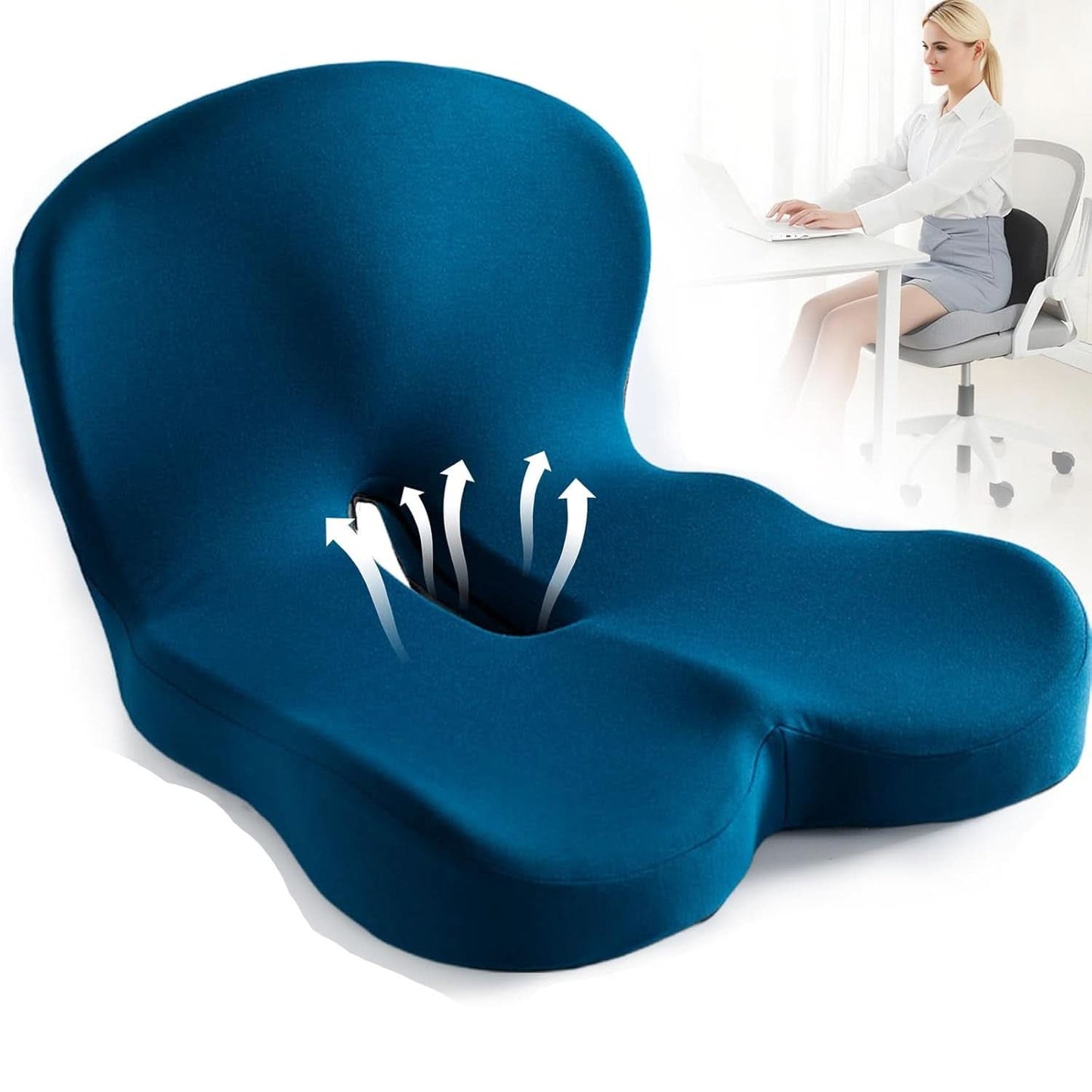kaufsy | Ergonomisches Sitzkissen mit Lendenstütze für Büro, Auto & Reisen