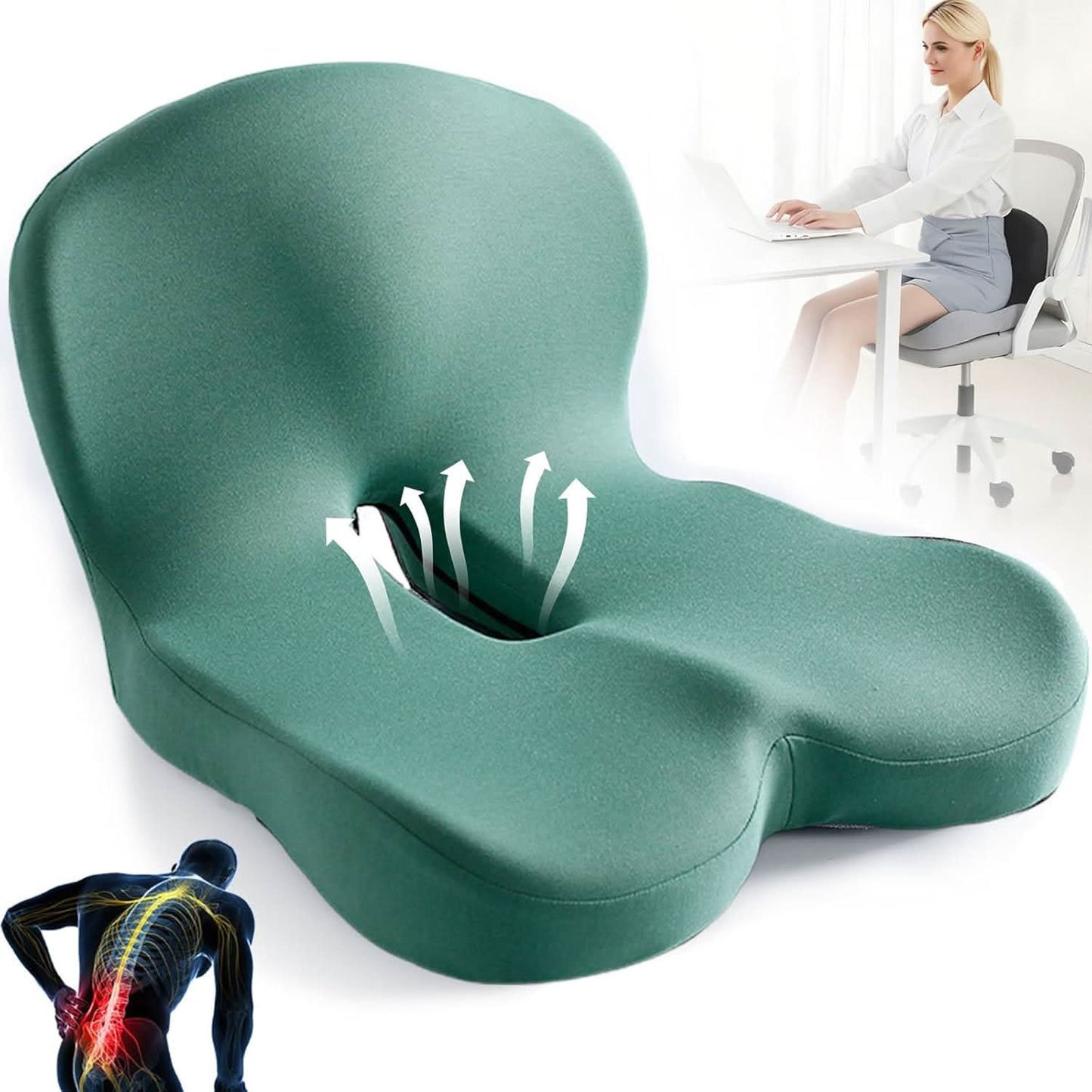 kaufsy | Ergonomisches Sitzkissen mit Lendenstütze für Büro, Auto & Reisen