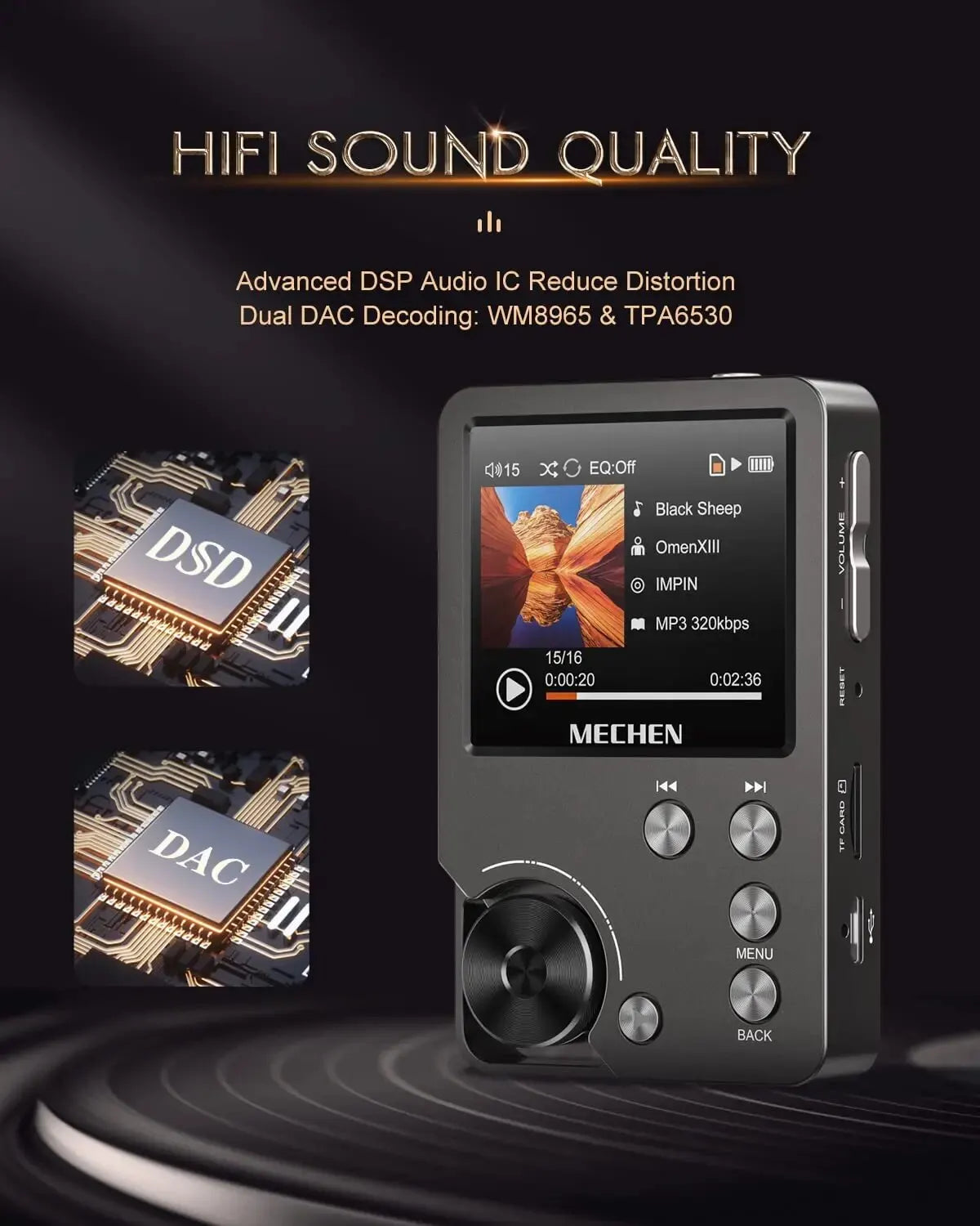 kaufsy | HiFi MP3 Player MECHEN-M30 – Premium verlustfreies Audio mit 64GB Speicherkarte, unterstützt bis zu 256GB
