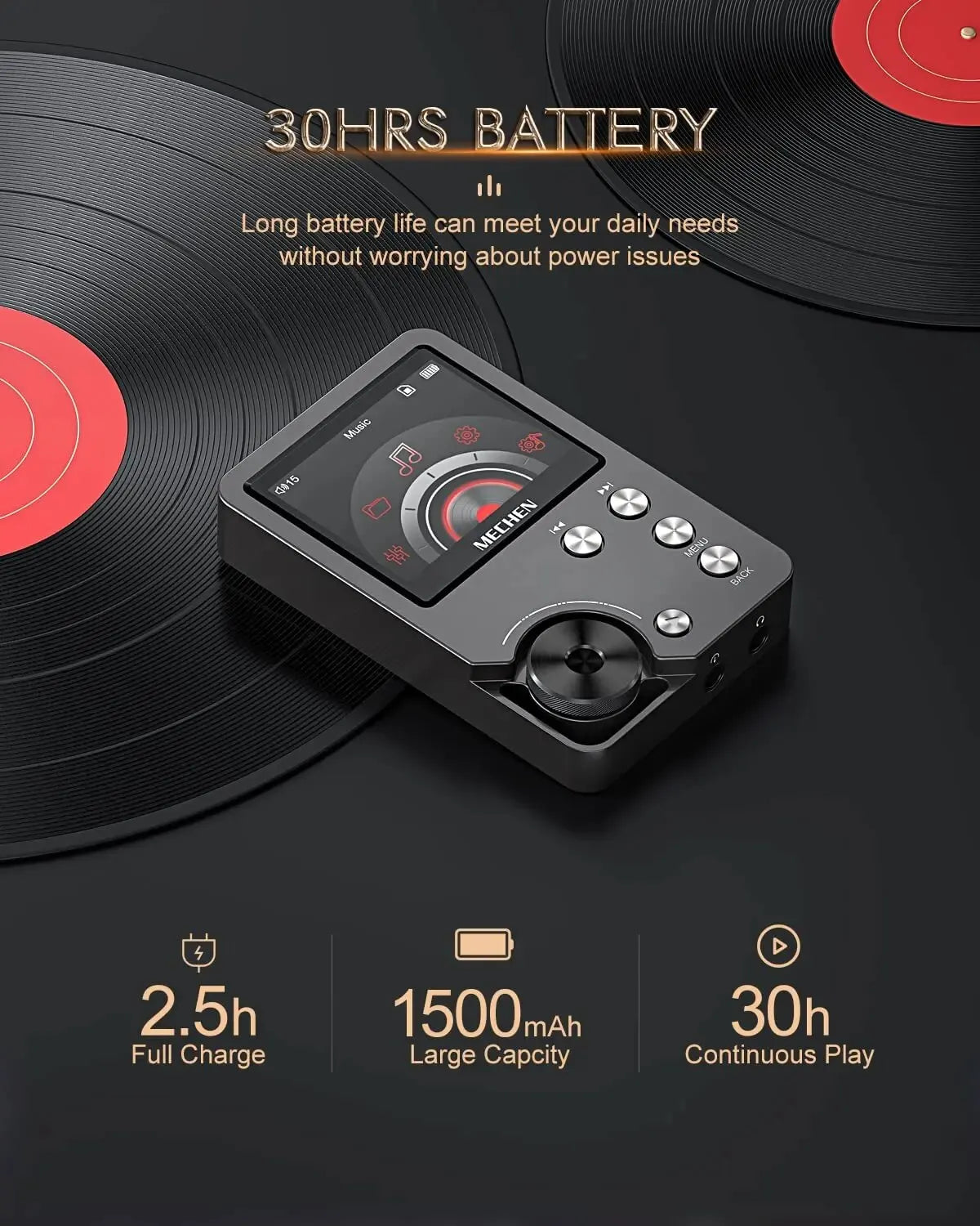 kaufsy | HiFi MP3 Player MECHEN-M30 – Premium verlustfreies Audio mit 64GB Speicherkarte, unterstützt bis zu 256GB
