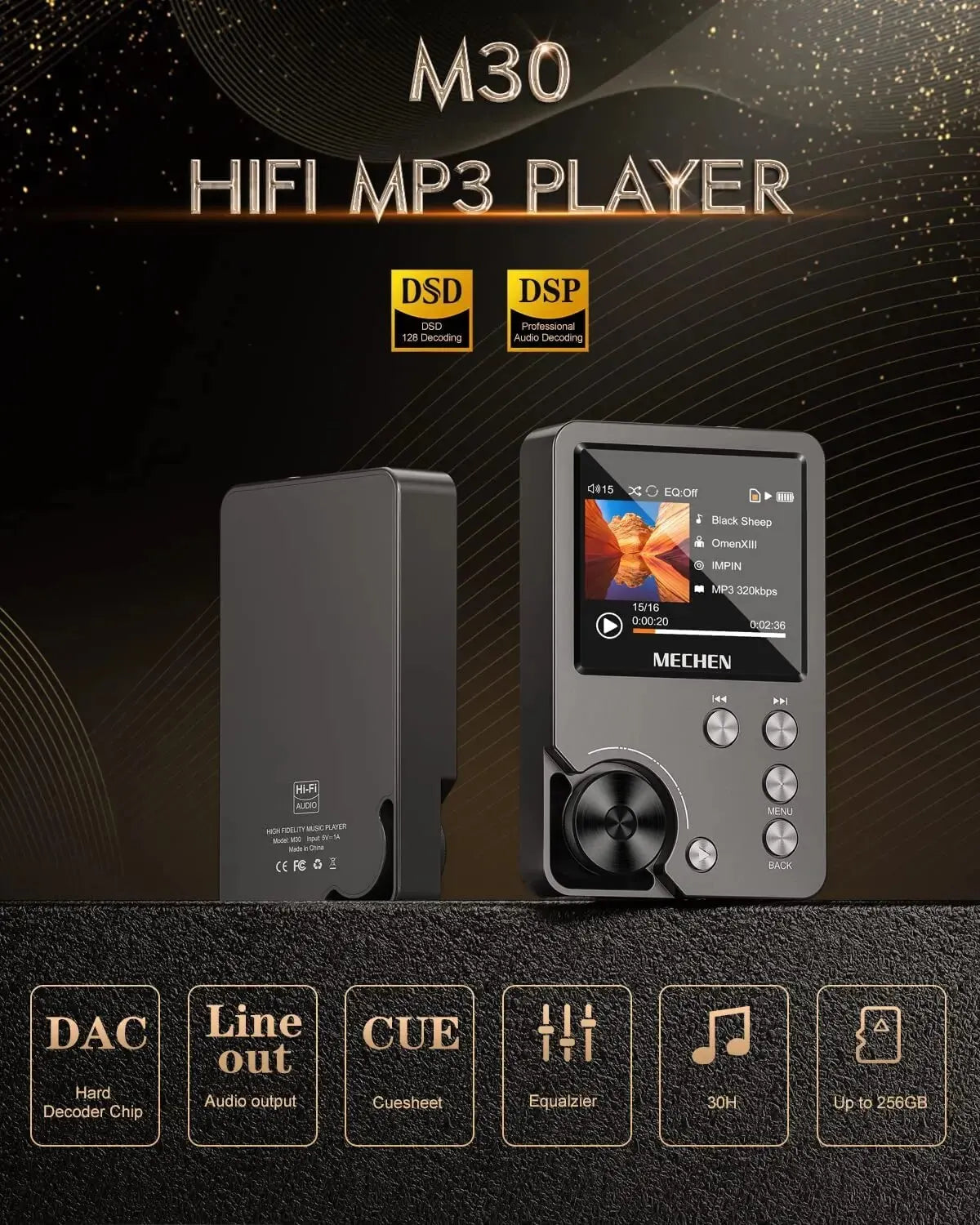 kaufsy | HiFi MP3 Player MECHEN-M30 – Premium verlustfreies Audio mit 64GB Speicherkarte, unterstützt bis zu 256GB