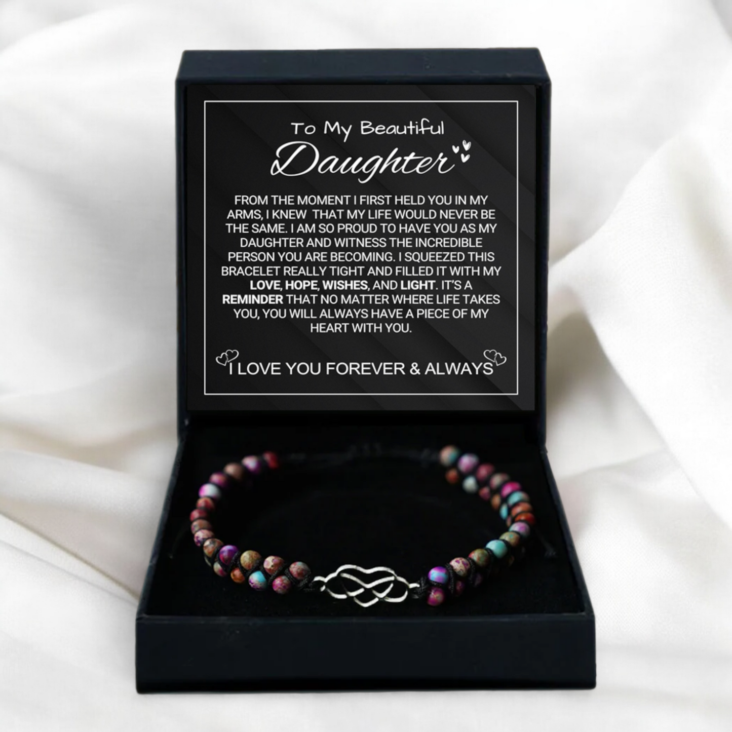 To My Daughter – Love You Forever Halskette – Geschenk für Tochter – Schwarzes Design mit Zirkonia