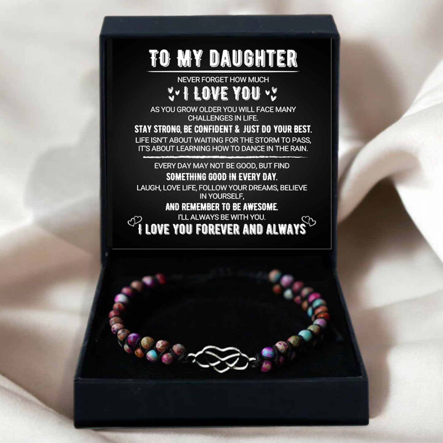 To My Daughter – Love You Forever Halskette – Geschenk für Tochter – Schwarzes Design mit Zirkonia