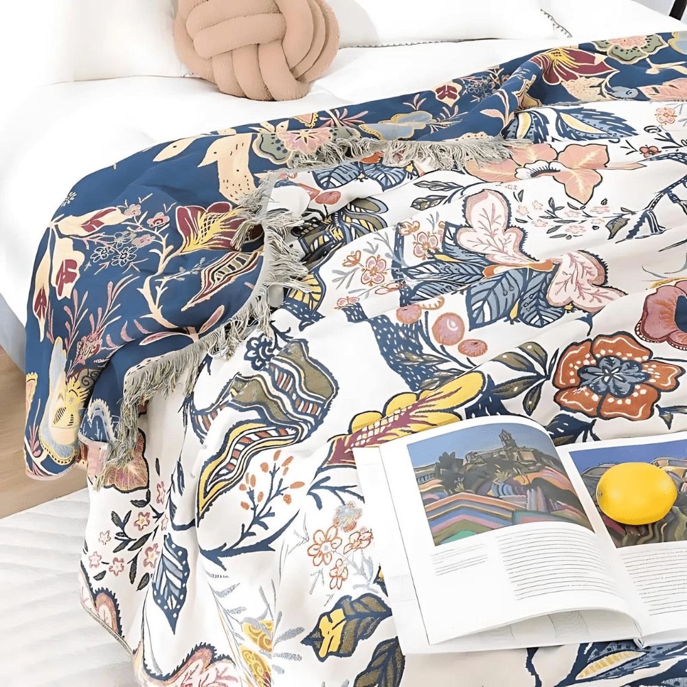 kaufsy | Rustikales Baumwoll-Kissen mit floralem Muster, umkehrbares Design