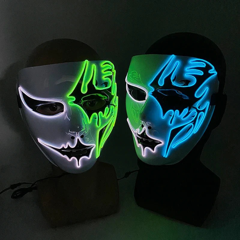 LED Purge Maske, handbemalt, Neon Full Face mit blinkenden Modi, PVC + EL