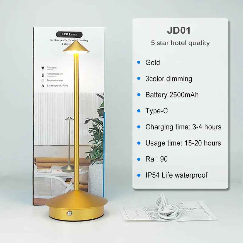 Tischlampe | LED Kabellos, wiederaufladbar, dimmbar, wasserdicht, vielseitig