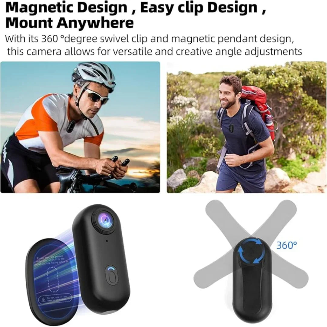 4K Mini WiFi Action Kamera, tragbar, wasserdicht, Magnetclip, 360° Mount