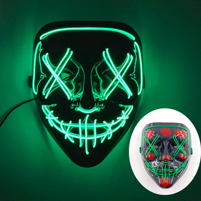 LED Purge Maske, handbemalt, Neon Full Face mit blinkenden Modi, PVC + EL