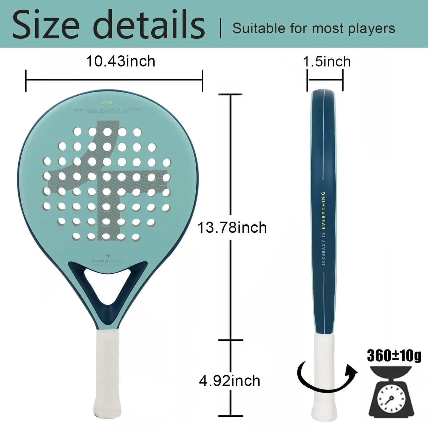 Vollcarbon Padel Schläger, leicht, matte Oberfläche, Anfänger & Profi