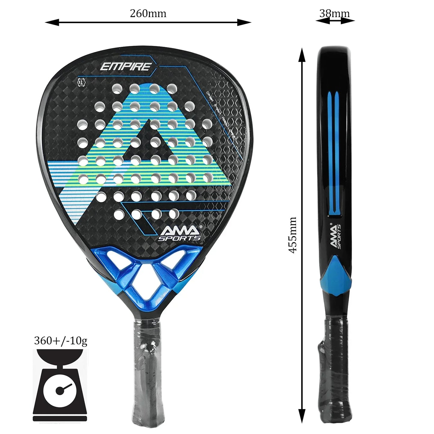 Vollcarbon Padel Schläger, leicht, matte Oberfläche, Anfänger & Profi