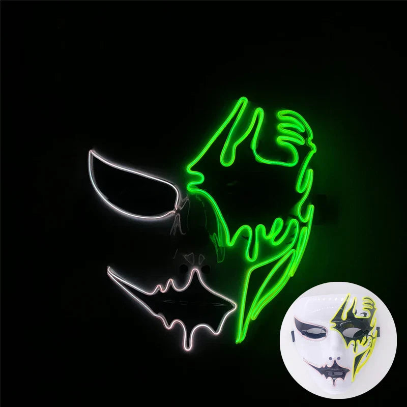 LED Purge Maske, handbemalt, Neon Full Face mit blinkenden Modi, PVC + EL