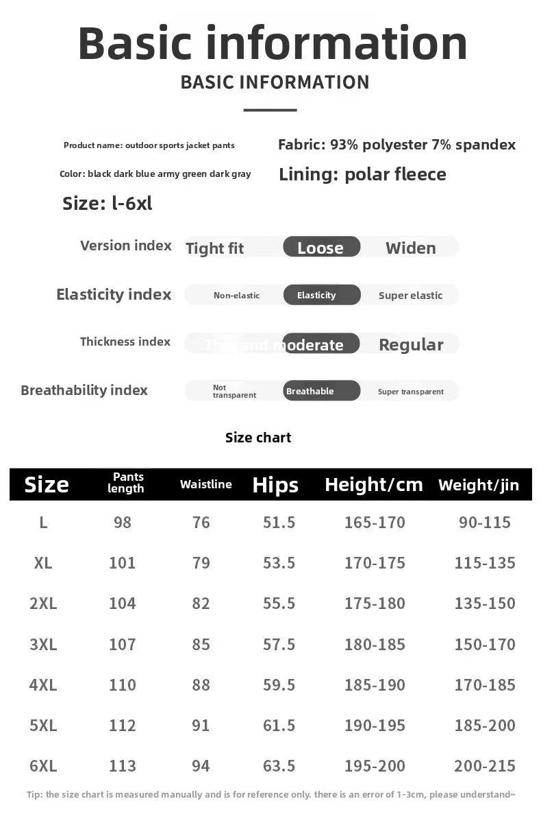 Herren Softshell Wanderhose wasserdicht, warm, winddicht, L–6XL Outdoor