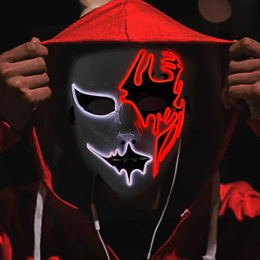 LED Purge Maske, handbemalt, Neon Full Face mit blinkenden Modi, PVC + EL