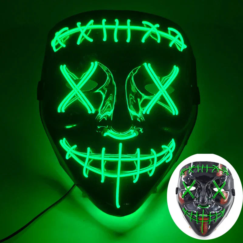LED Purge Maske, handbemalt, Neon Full Face mit blinkenden Modi, PVC + EL