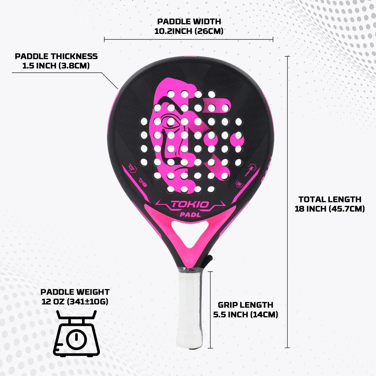 Vollcarbon Padel Schläger, leicht, matte Oberfläche, Anfänger & Profi