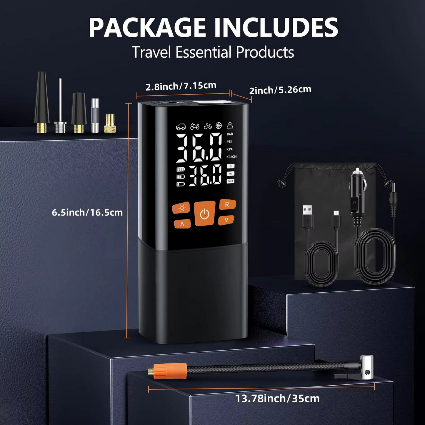 kaufsy | Tragbarer Reifenfüller Luftkompressor, 180 PSI Wiederaufladbare Pumpe mit 25000mAh Akku