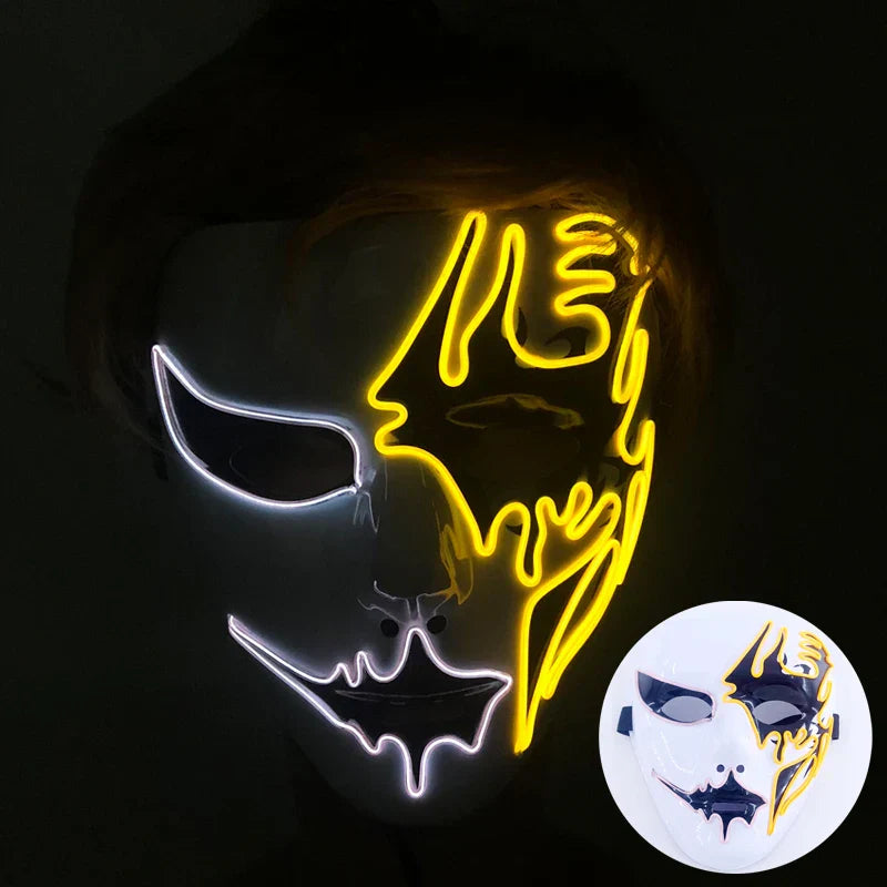 LED Purge Maske, handbemalt, Neon Full Face mit blinkenden Modi, PVC + EL
