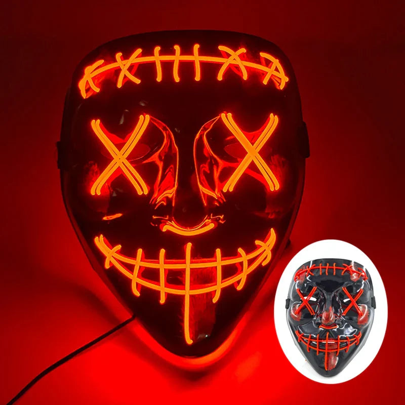 LED Purge Maske, handbemalt, Neon Full Face mit blinkenden Modi, PVC + EL