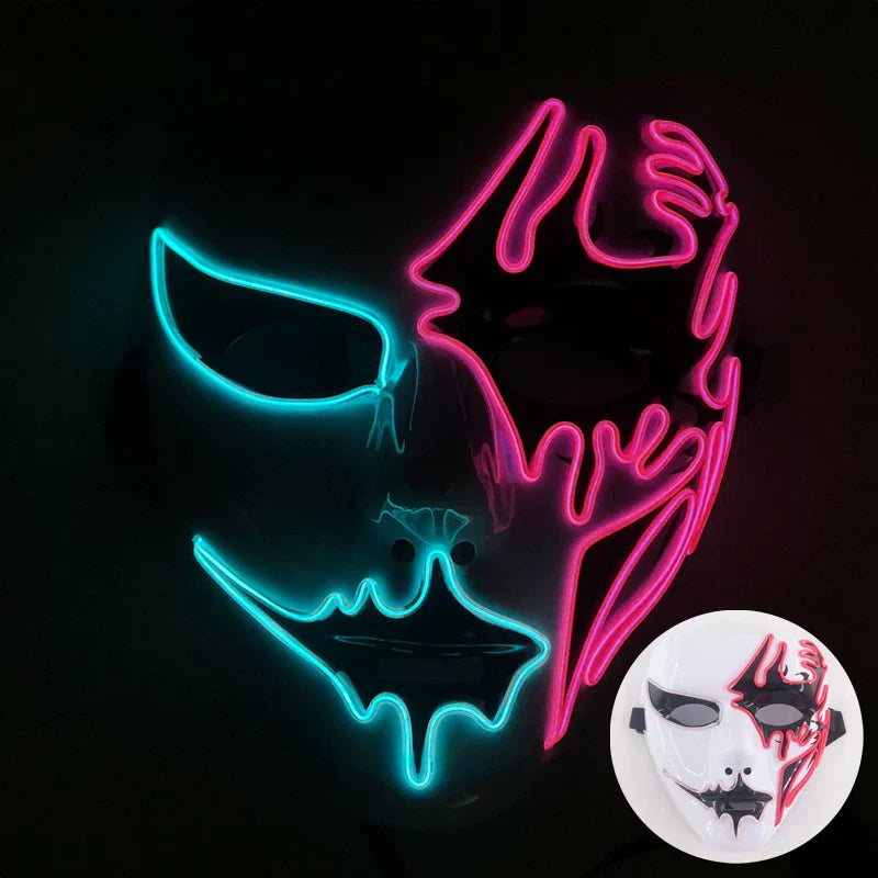 LED Purge Maske, handbemalt, Neon Full Face mit blinkenden Modi, PVC + EL