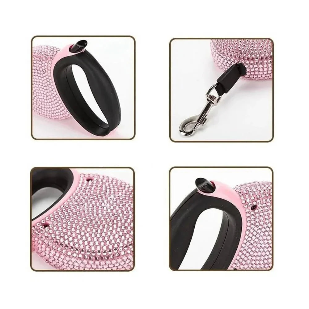 kaufsy | Luxus Rückzugsleine mit Strasssteinen für kleine Hunde und Katzen