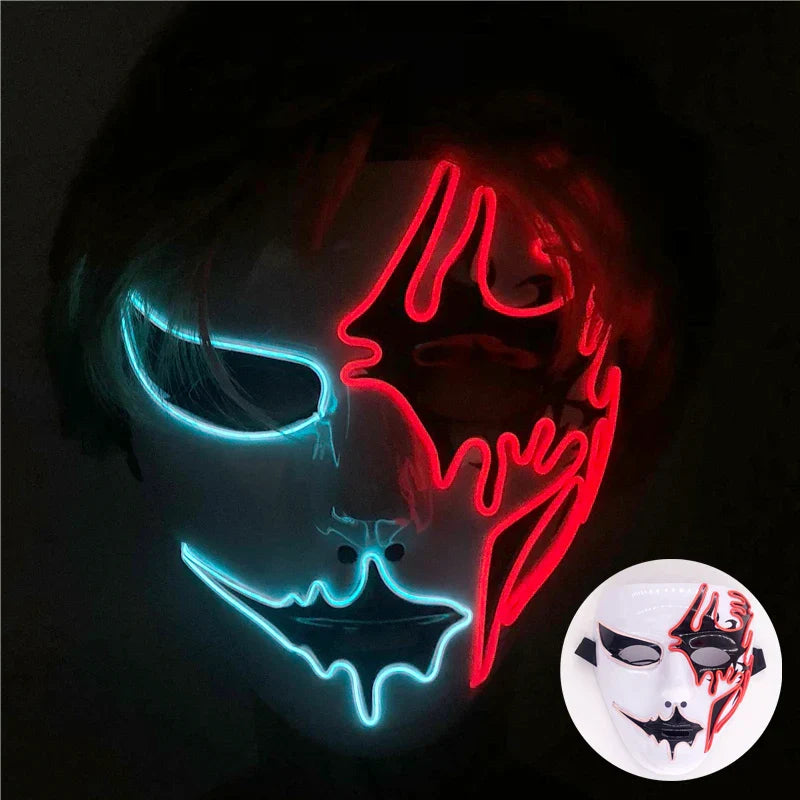 LED Purge Maske, handbemalt, Neon Full Face mit blinkenden Modi, PVC + EL
