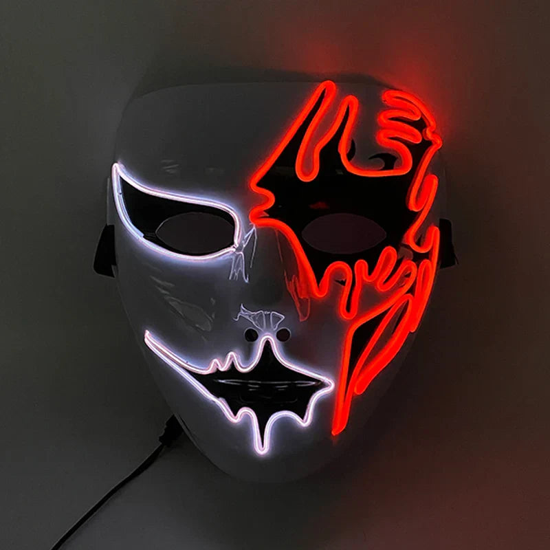 LED Purge Maske, handbemalt, Neon Full Face mit blinkenden Modi, PVC + EL