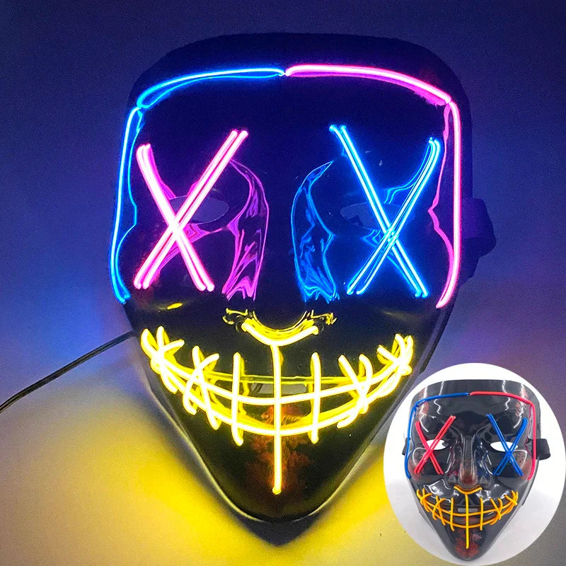 LED Purge Maske, handbemalt, Neon Full Face mit blinkenden Modi, PVC + EL